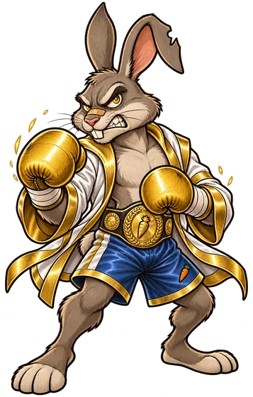 The rabbit in golden gloves and robe
